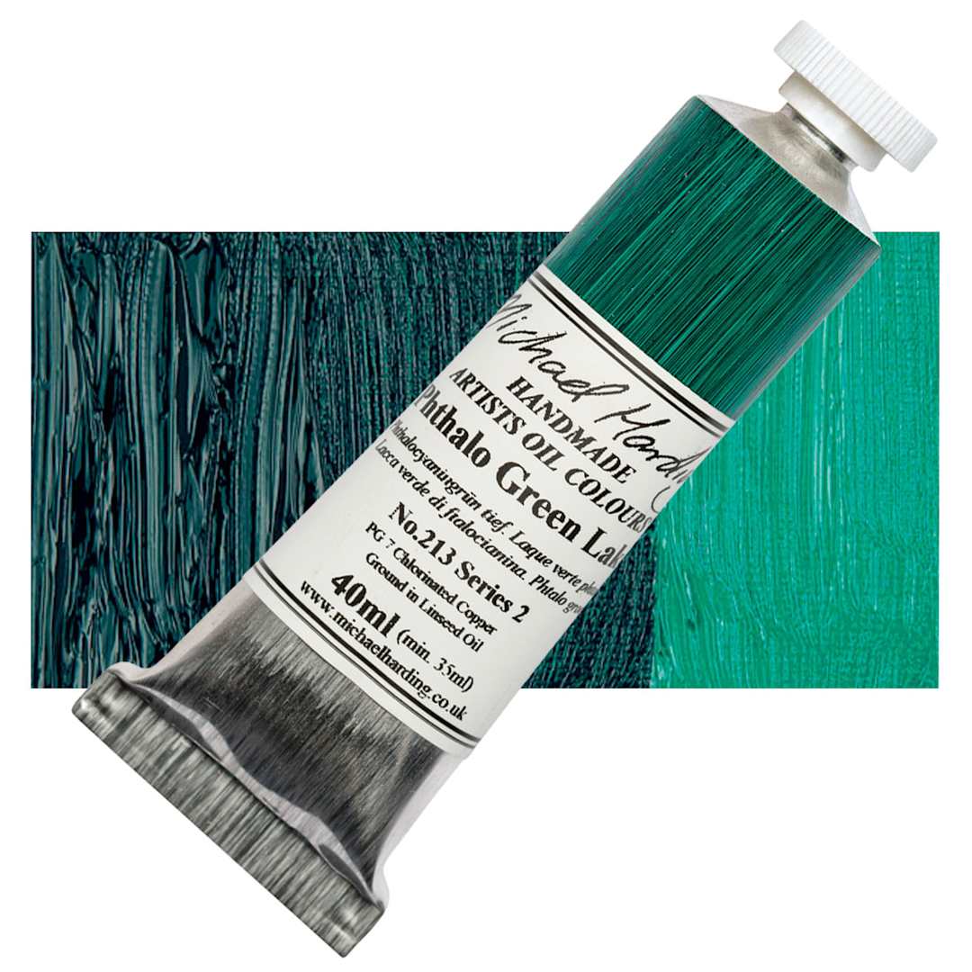 Open in modal - Michael Harding Artists Oil Paint - Phthalo Green Lake, 40 ml tube and swatch