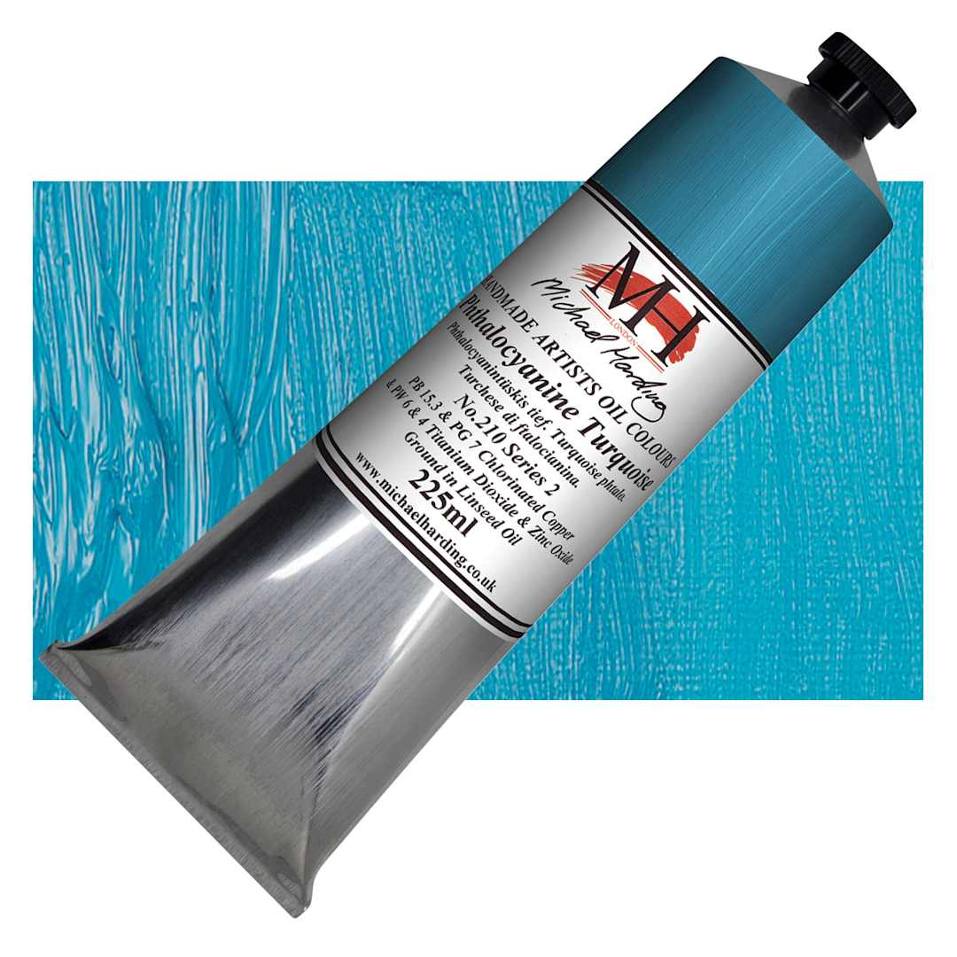 Open in modal - Michael Harding Artists Oil Paint - Phthalo Turquoise, 225 ml tube and swatch