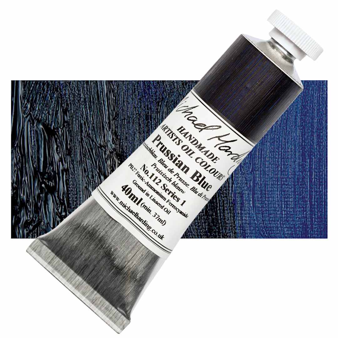 Open in modal - Michael Harding Artists Oil Paint - Prussian Blue, 40 ml tube and swatch