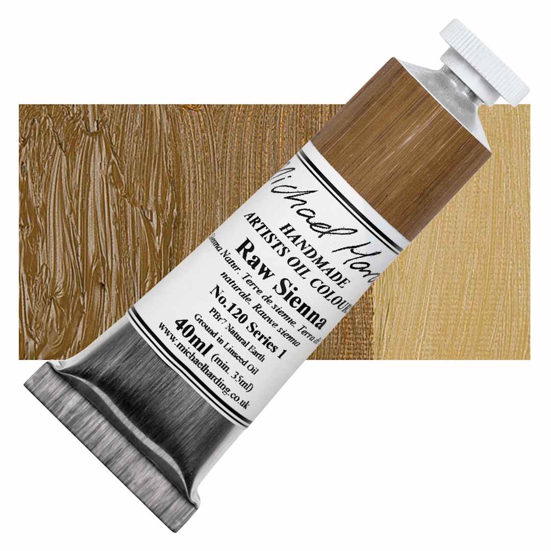 Open in modal - Michael Harding Artists Oil Paint - Raw Sienna, 40 ml tube and swatch