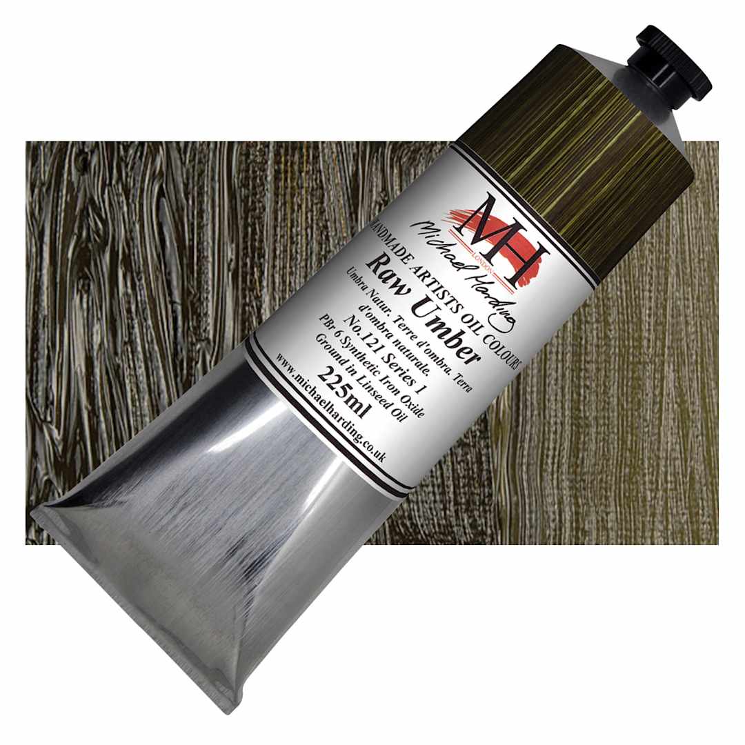 Open in modal - Michael Harding Artists Oil Paint - Raw Umber, 225 ml tube and swatch