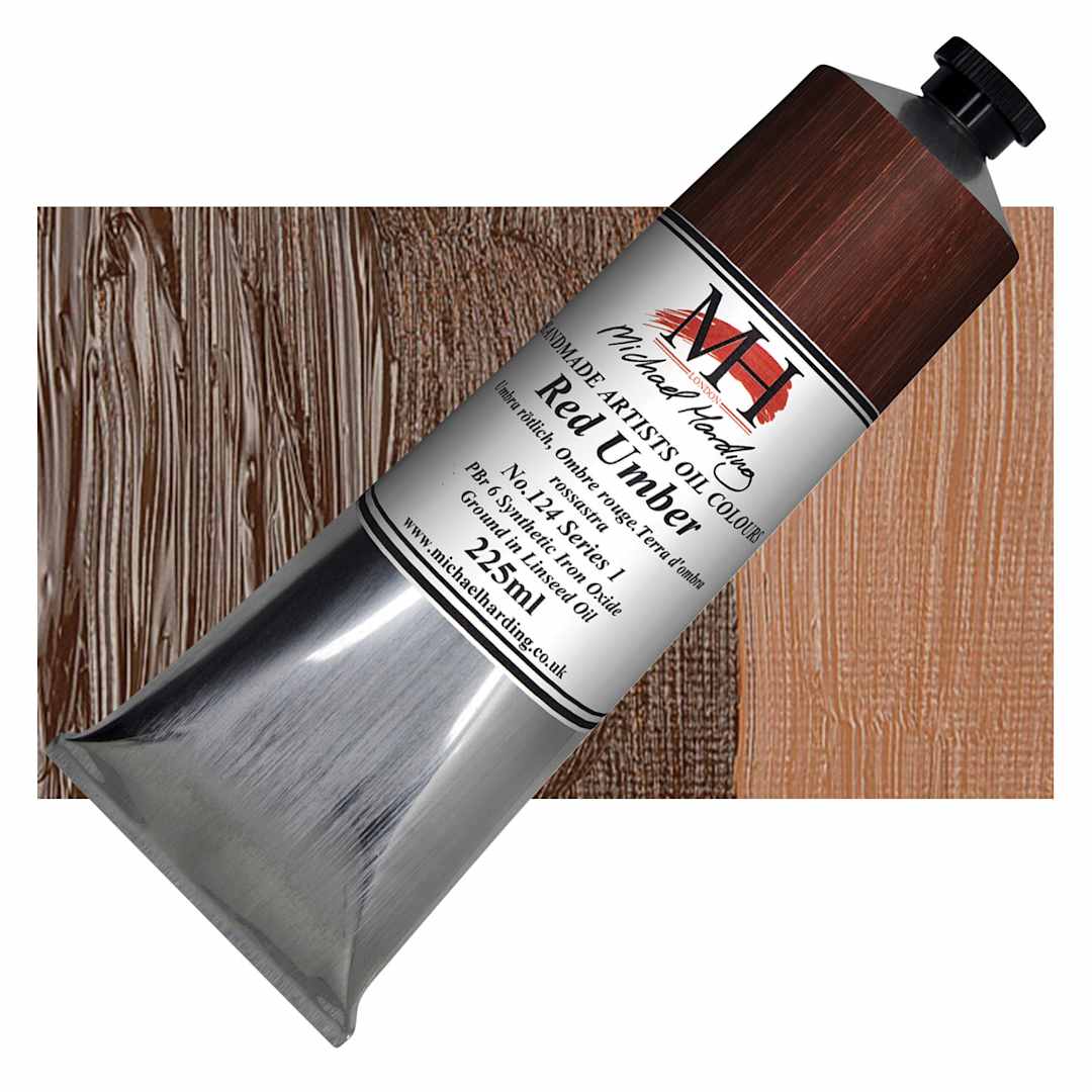 Open in modal - Michael Harding Artists Oil Paint - Red Umber, 225 ml tube and swatch