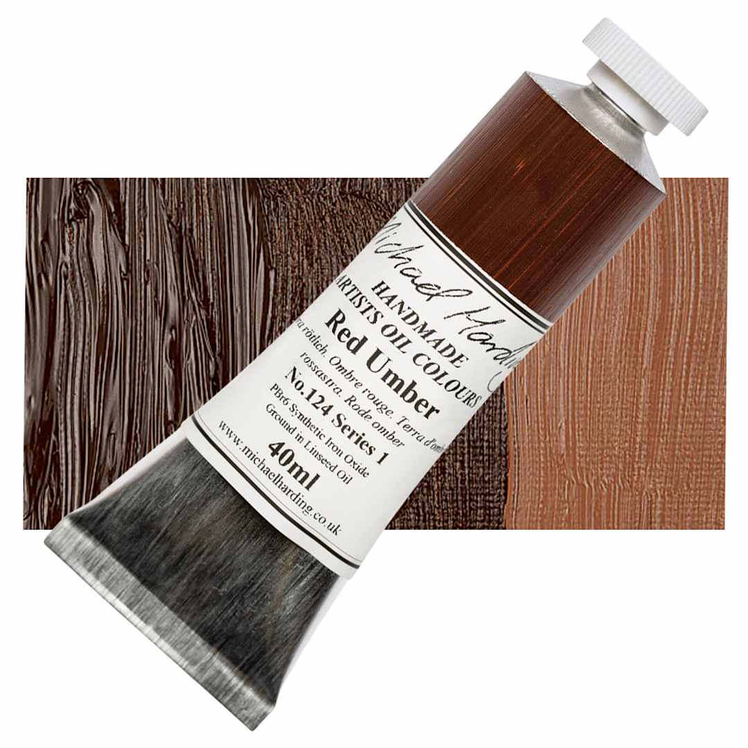 Open in modal - Michael Harding Artists Oil Paint - Red Umber, 40 ml tube and swatch