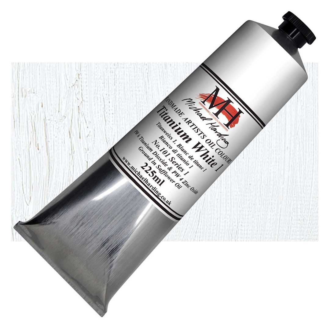 Open in modal - Michael Harding Artists Oil Paint - Titanium White No. 1, 225 ml tube and swatch