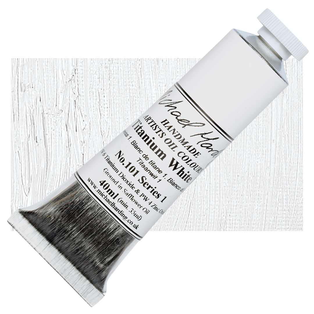 Open in modal - Michael Harding Artists Oil Paint - Titanium White No. 1, 40 ml tube and swatch