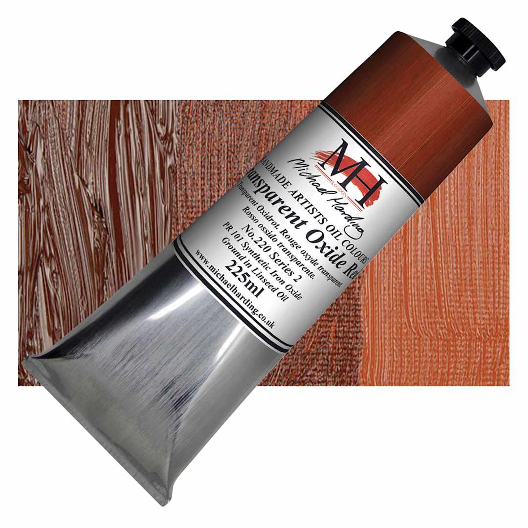 Open in modal - Michael Harding Artists Oil Paint - Transparent Oxide Red, 225 ml tube and swatch