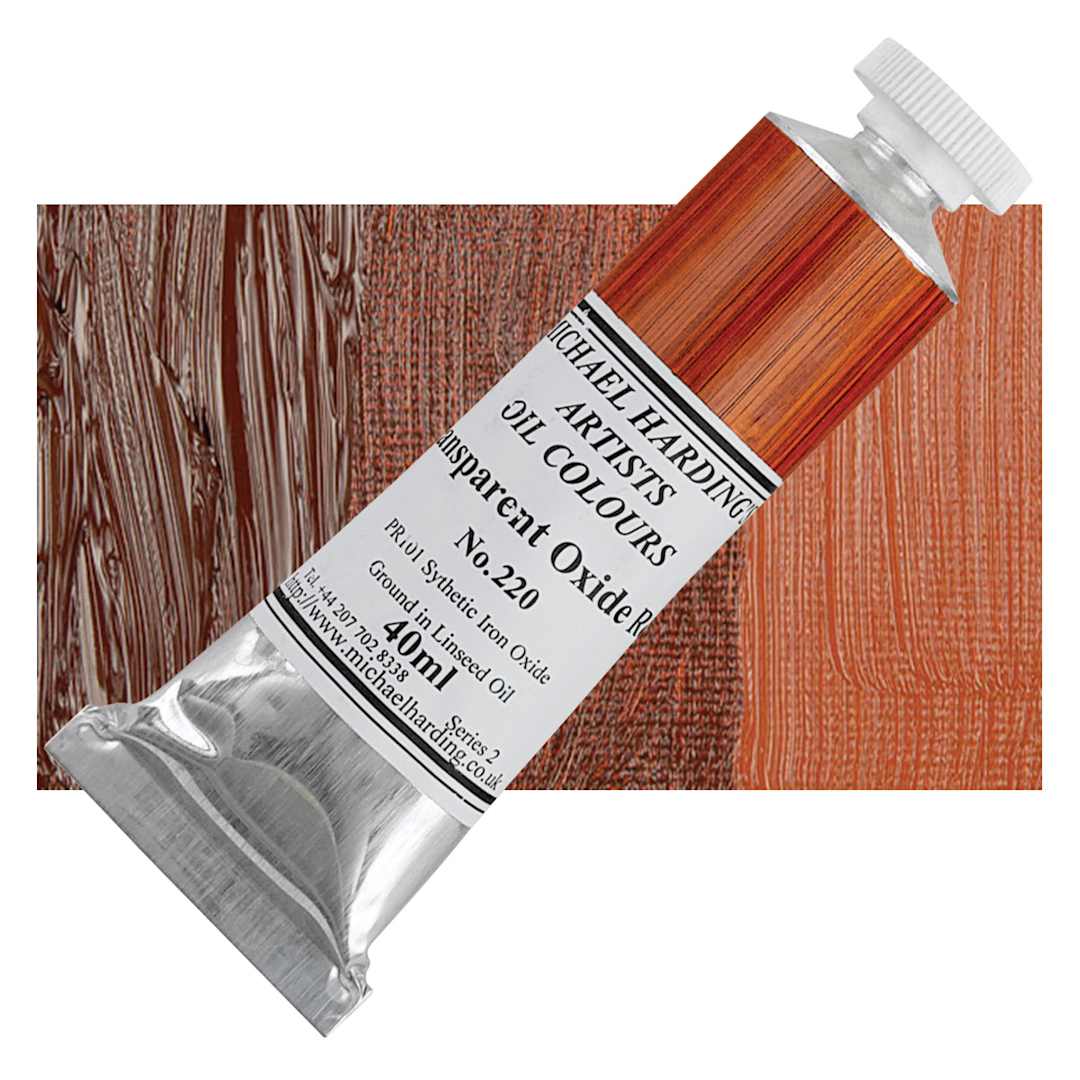 Open in modal - Michael Harding Artists Oil Paint - Transparent Oxide Red, 40 ml tube and swatch
