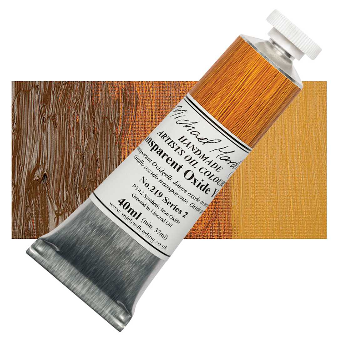Open in modal - Michael Harding Artists Oil Paint - Transparent Oxide Yellow, 40 ml tube and swatch