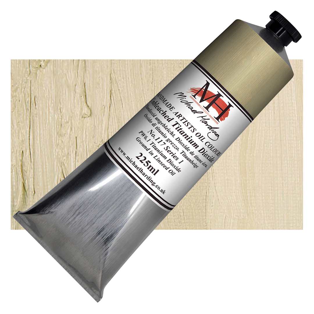 Open in modal - Michael Harding Artists Oil Paint - Unbleached Titanium Dioxide, 225 ml tube and swatch