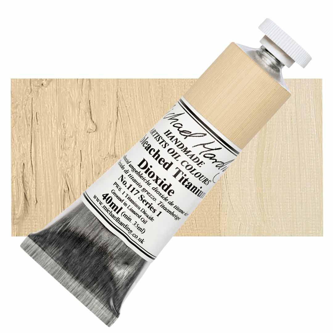 Open in modal - Michael Harding Artists Oil Paint - Unbleached Titanium Dioxide, 40 ml tube and swatch