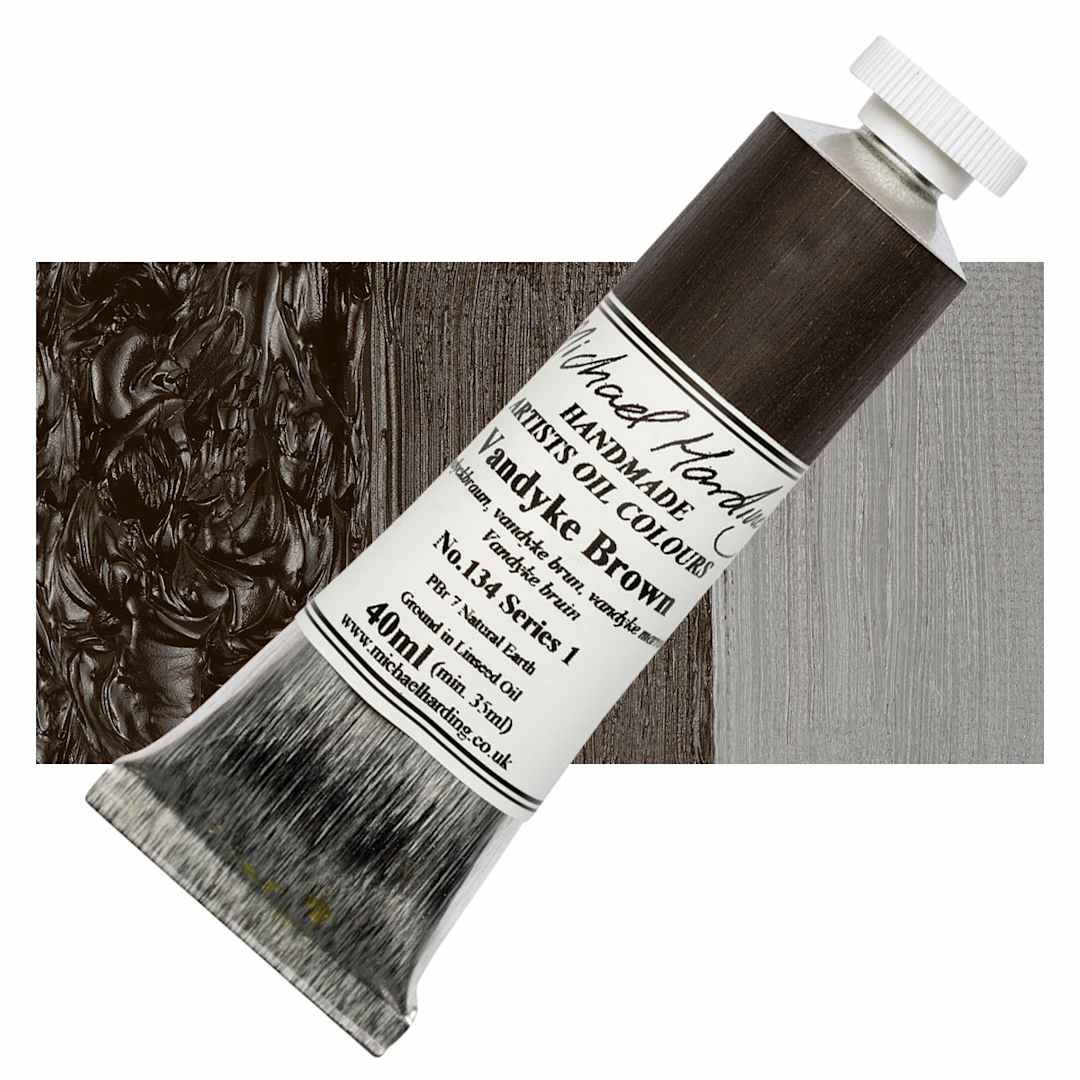 Open in modal - Michael Harding Artists Oil Paint - Van Dyke Brown, 40 ml tube and swatch