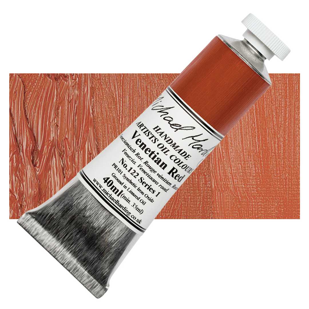 Open in modal - Michael Harding Artists Oil Paint - Venetian Red, 40 ml tube and swatch