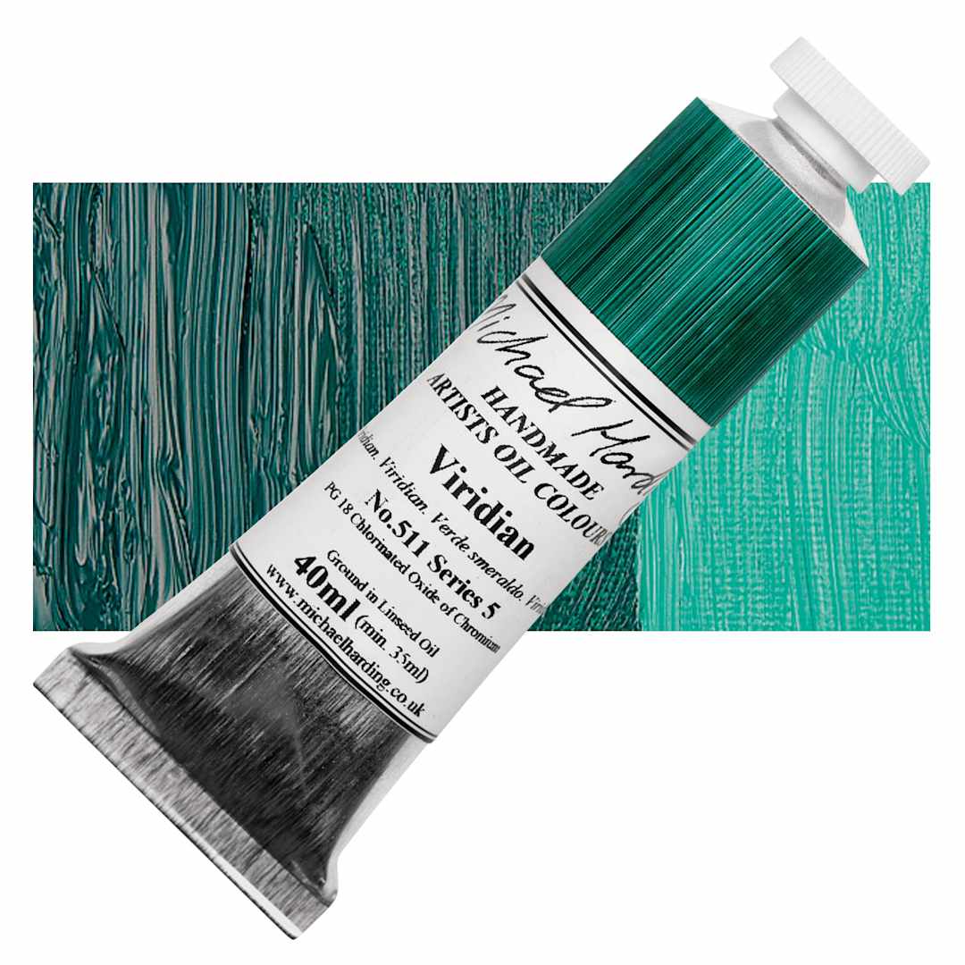 Open in modal - Michael Harding Artists Oil Paint - Viridian, 40 ml tube and swatch