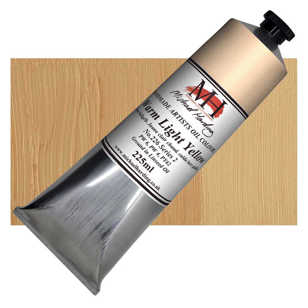 Open in modal - Michael Harding Artists Oil Paint - Warm Light Yellow, 225 ml tube and swatch