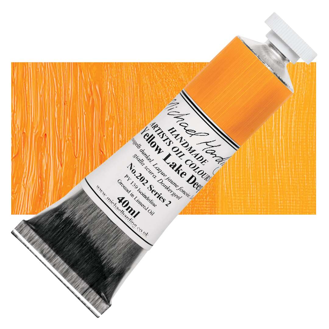 Open in modal - Michael Harding Artists Oil Paint - Yellow Lake Deep, 40 ml tube and swatch