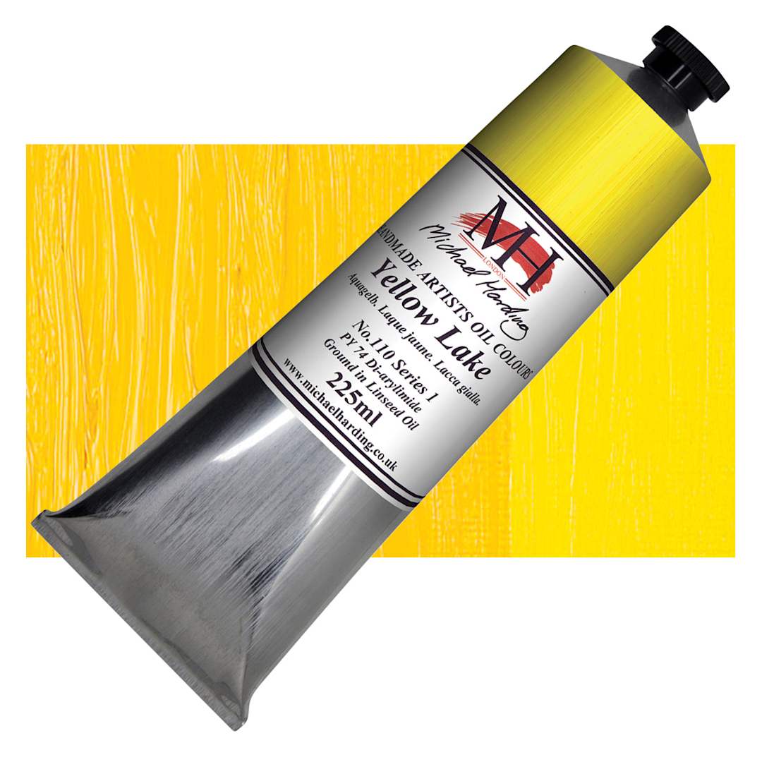 Open in modal - Michael Harding Artists Oil Paint - Yellow Lake, 225 ml tube and swatch