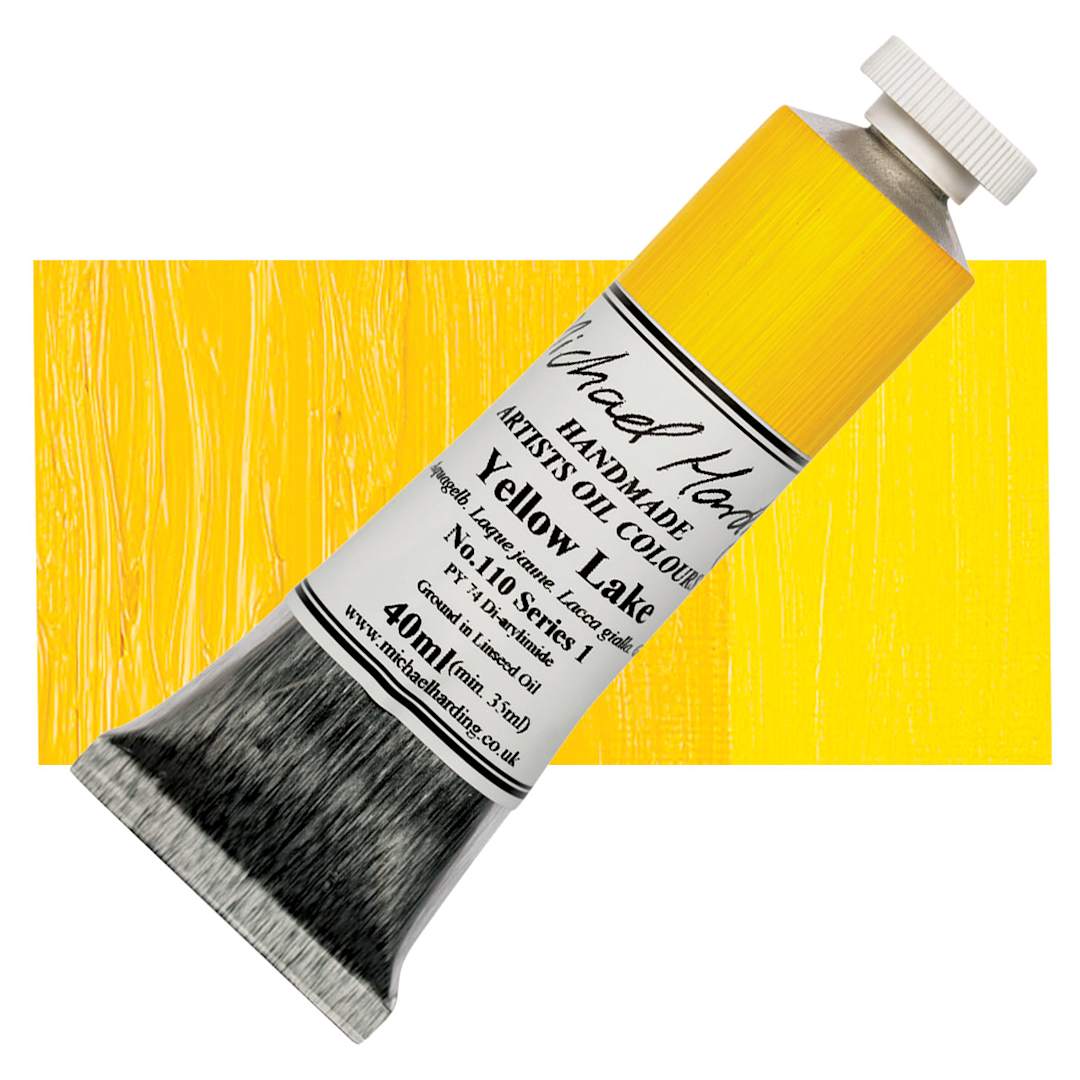 Open in modal - Michael Harding Artists Oil Paint - Yellow Lake, 40 ml tube and swatch