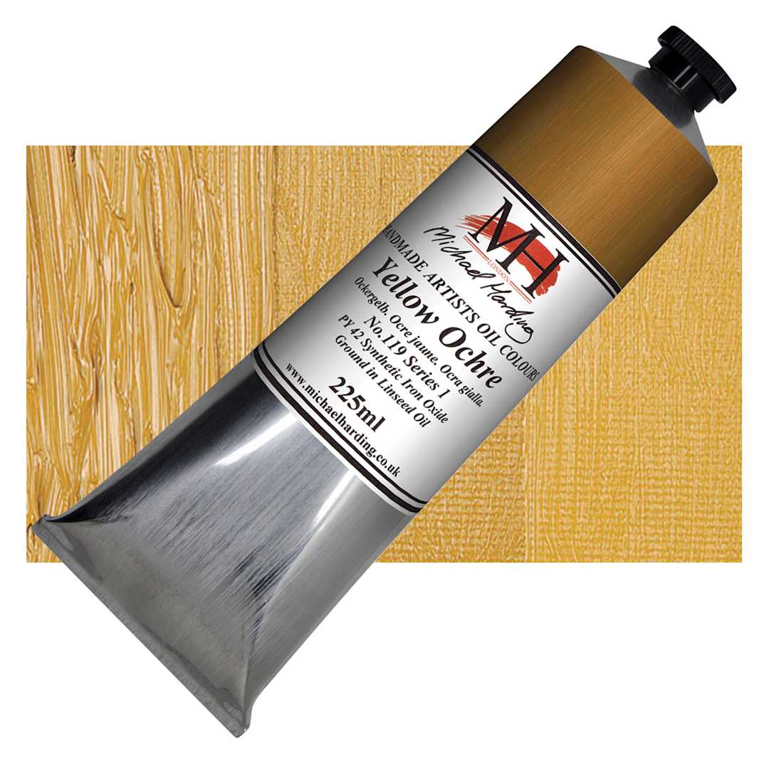 Open in modal - Michael Harding Artists Oil Paint - Yellow Ochre, 225 ml tube and swatch