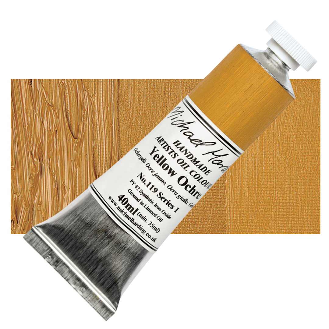Open in modal - Michael Harding Artists Oil Paint - Yellow Ochre, 40 ml tube and swatch