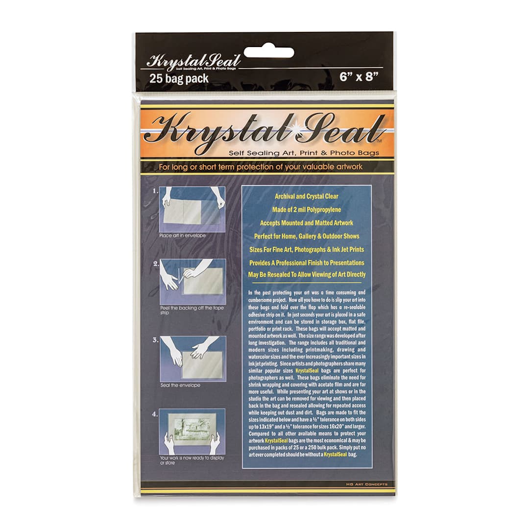 Open in modal - Krystal Seal Self-Sealing Art, Print, and Photo Bag Pack - 6" x 8", Pkg of 25