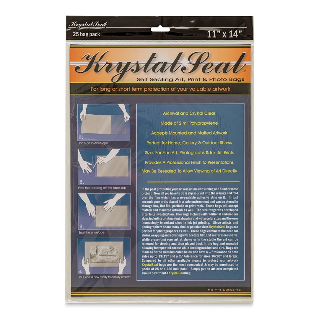 Open in modal - Krystal Seal Self-Sealing Art, Print, and Photo Bag Pack - 11" x 14", Pkg of 25