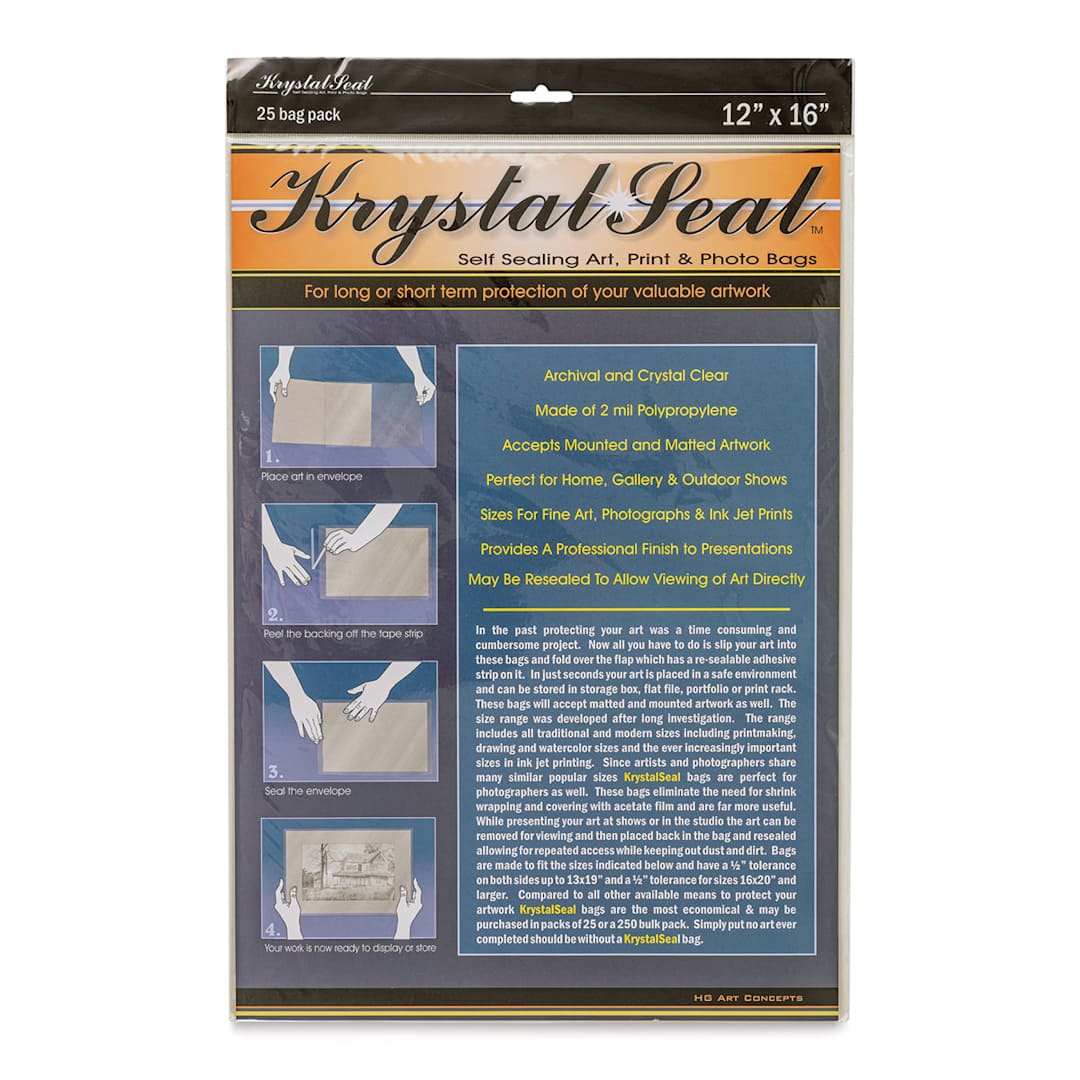 Open in modal - Krystal Seal Self-Sealing Art, Print, and Photo Bag Pack - 12" x 16", Pkg of 25