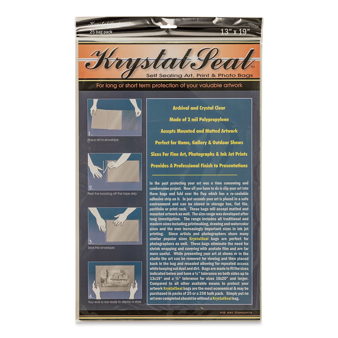 Open in modal - Krystal Seal Self-Sealing Art, Print, and Photo Bag Pack - 13" x 19", Pkg of 25