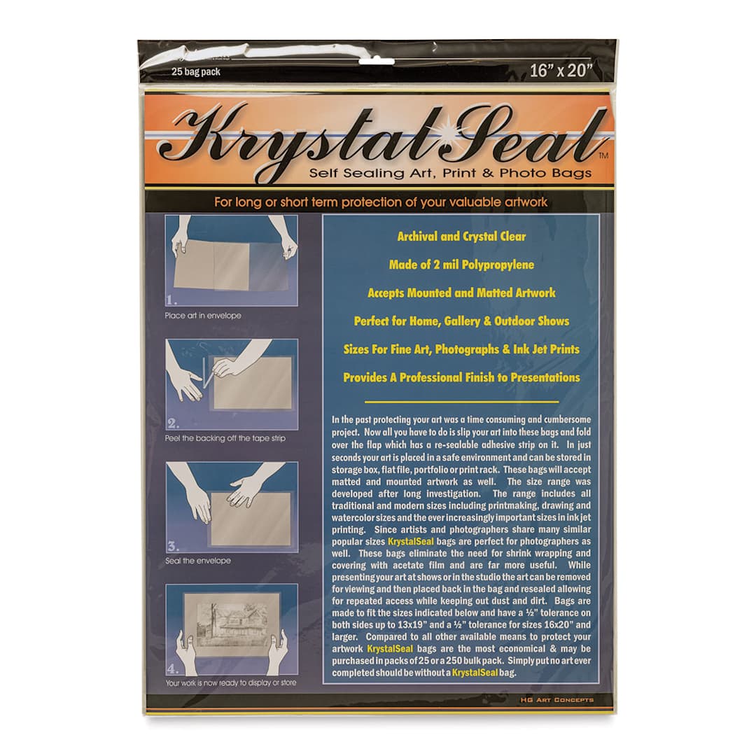 Open in modal - Krystal Seal Self-Sealing Art, Print, and Photo Bag Pack - 16" x 20", Pkg of 25