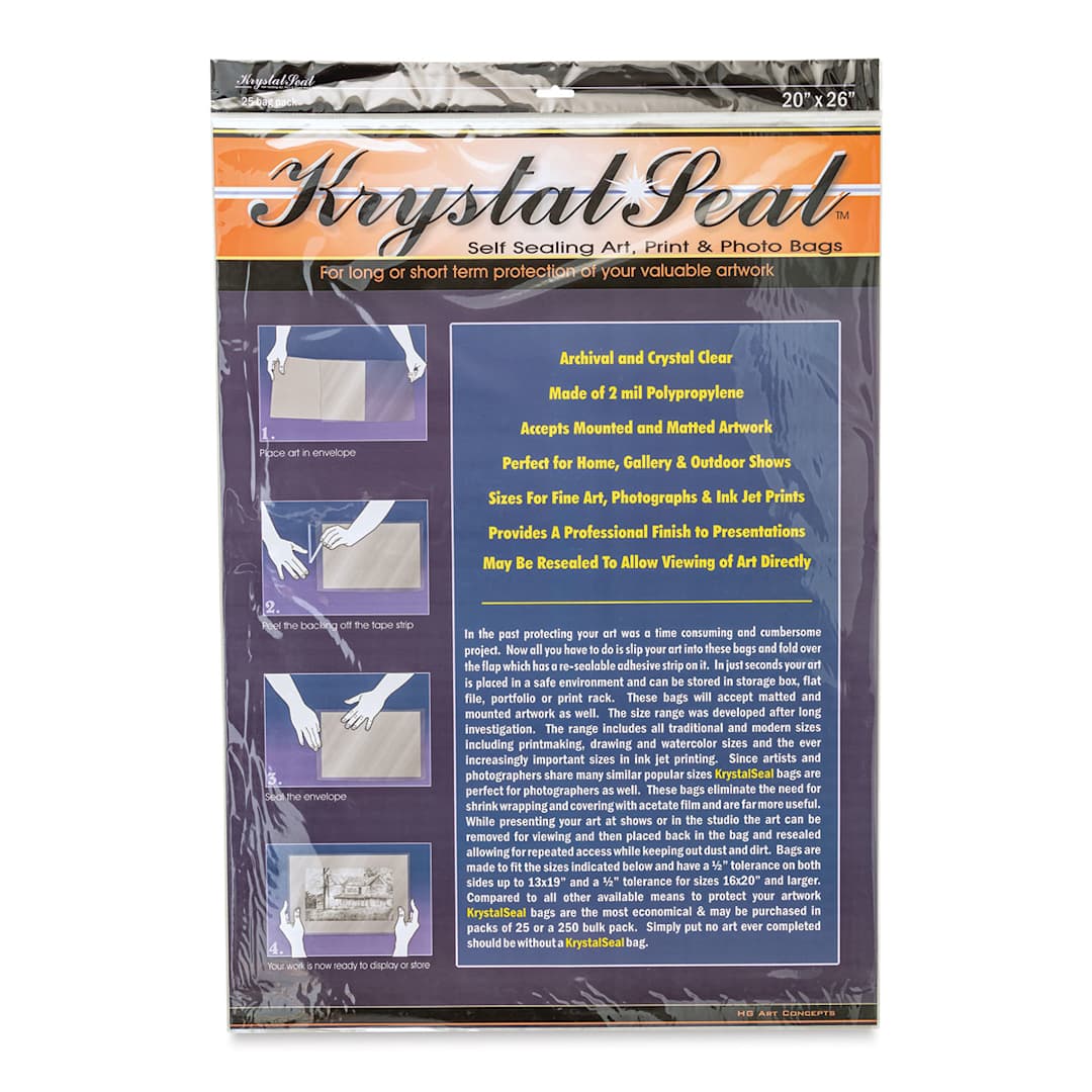 Open in modal - Krystal Seal Self-Sealing Art, Print, and Photo Bag Pack - 20" x 26", Pkg of 25