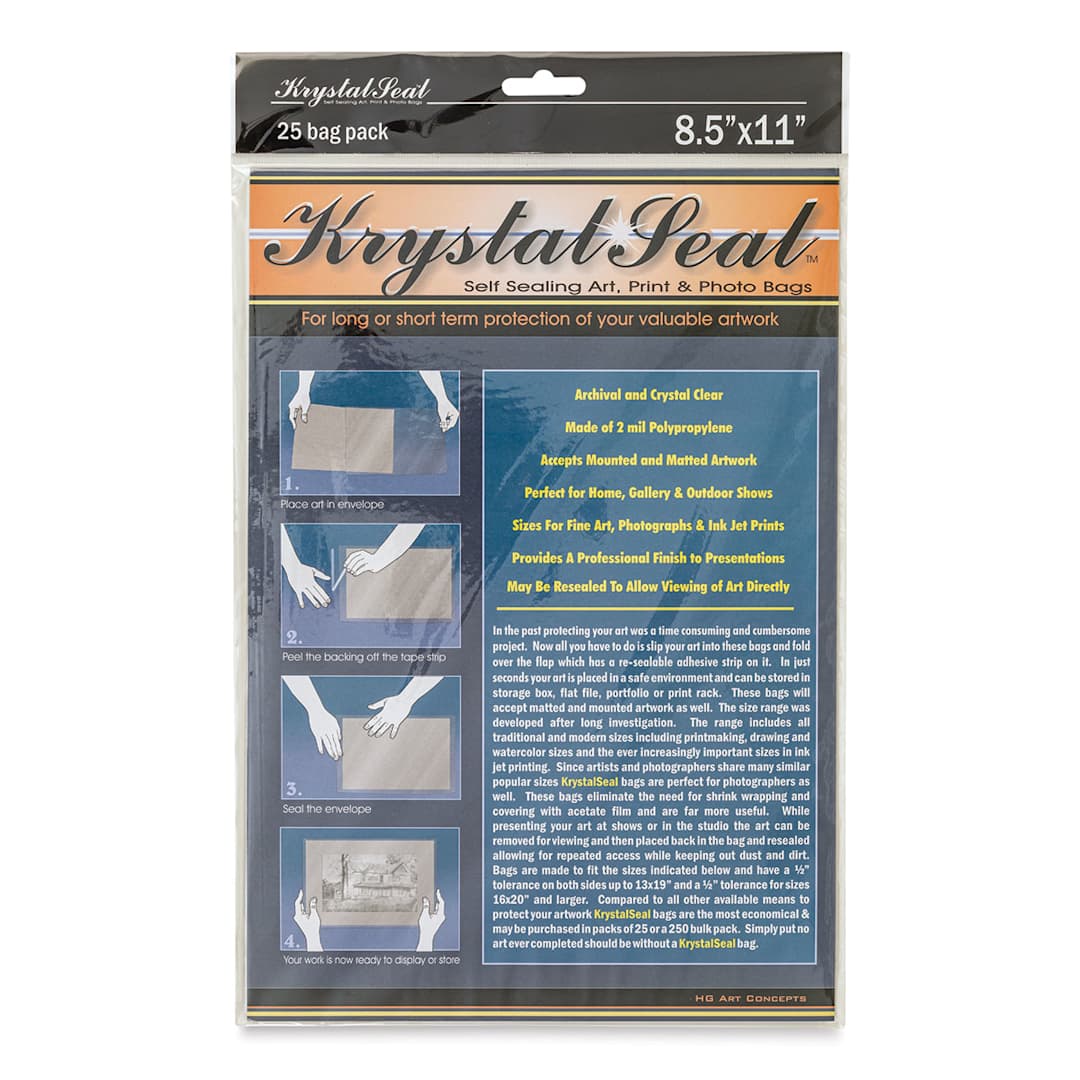 Open in modal - Krystal Seal Self-Sealing Art, Print, and Photo Bag Pack - 8 1/2" x 11", Pkg of 25