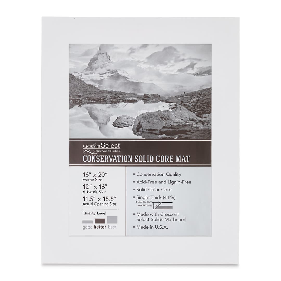 Open in modal - Crescent Select Conservation Solids Pre-Cut Mat - Vivid White, 4 ply, 16" x 20"