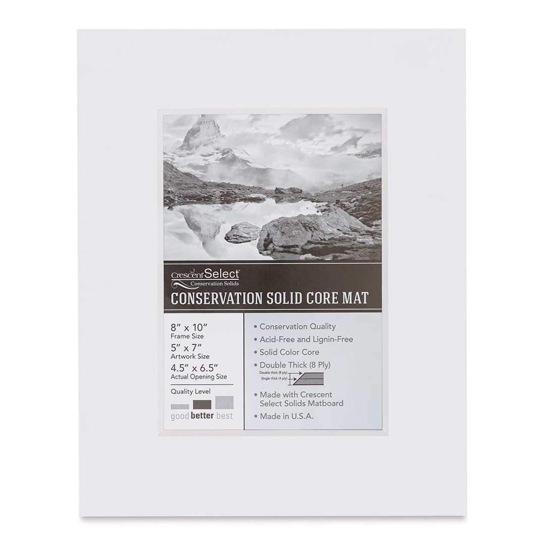 Open in modal - Crescent Select Conservation Solids Pre-Cut Mat - Vivid White, 8 ply, 8" x 10"