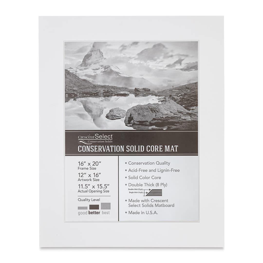 Open in modal - Crescent Select Conservation Solids Pre-Cut Mat - Vivid White, 8 ply, 16" x 20"