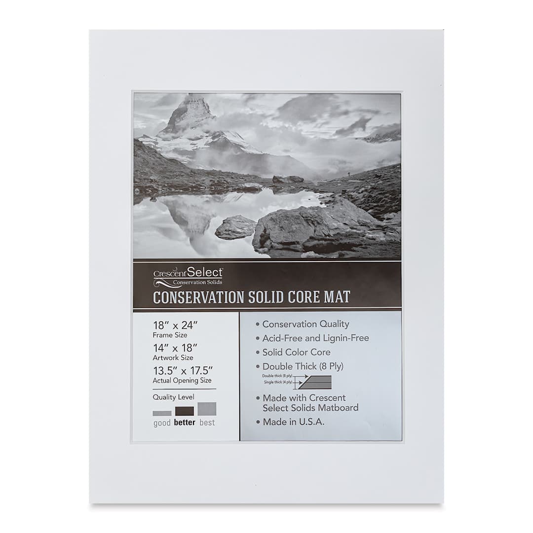 Open in modal - Crescent Select Conservation Solids Pre-Cut Mat - Vivid White, 8 ply, 18" x 24"