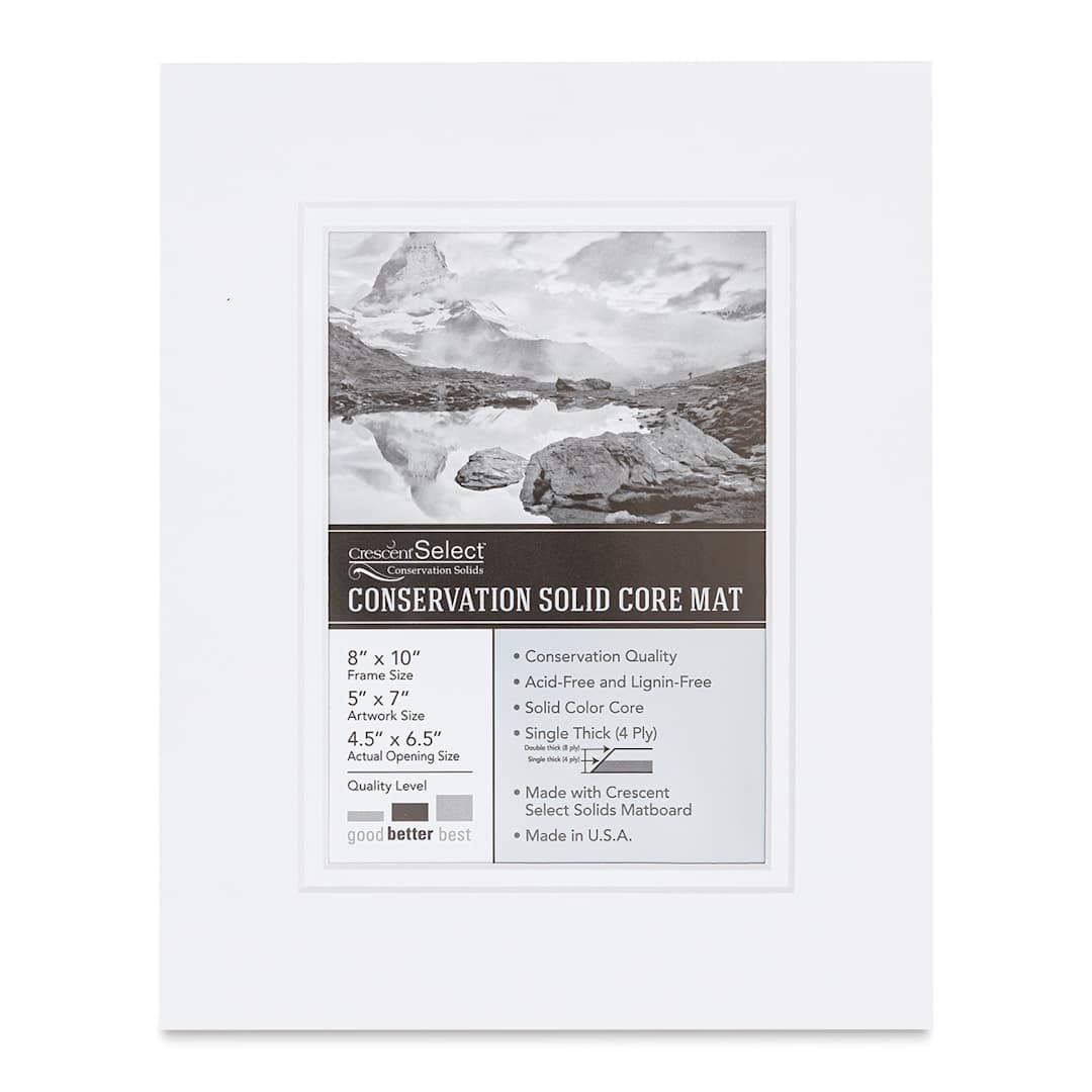 Open in modal - Crescent Select Conservation Solids Pre-Cut Double Mat - Vivid White/Vivid White, 4 ply, 8" x 10"