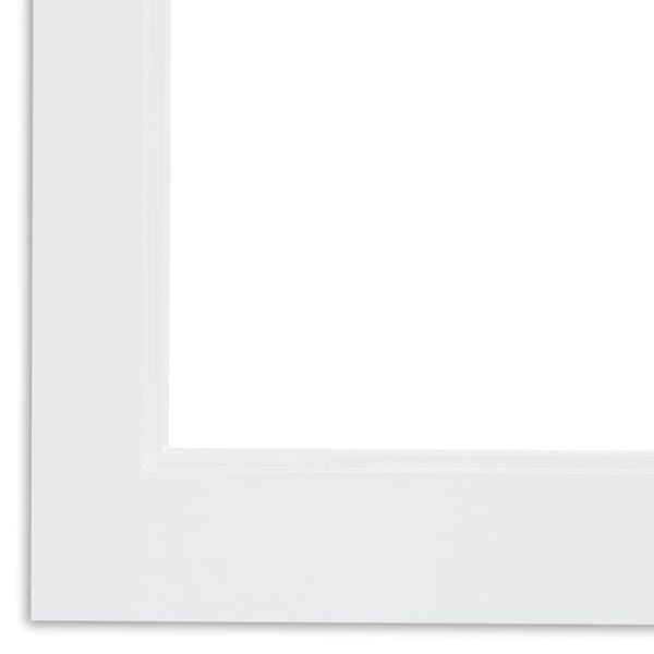 Open in modal - Crescent Select Conservation Solids Pre-Cut Double Mats - Closeup of corner of White/White Mat
