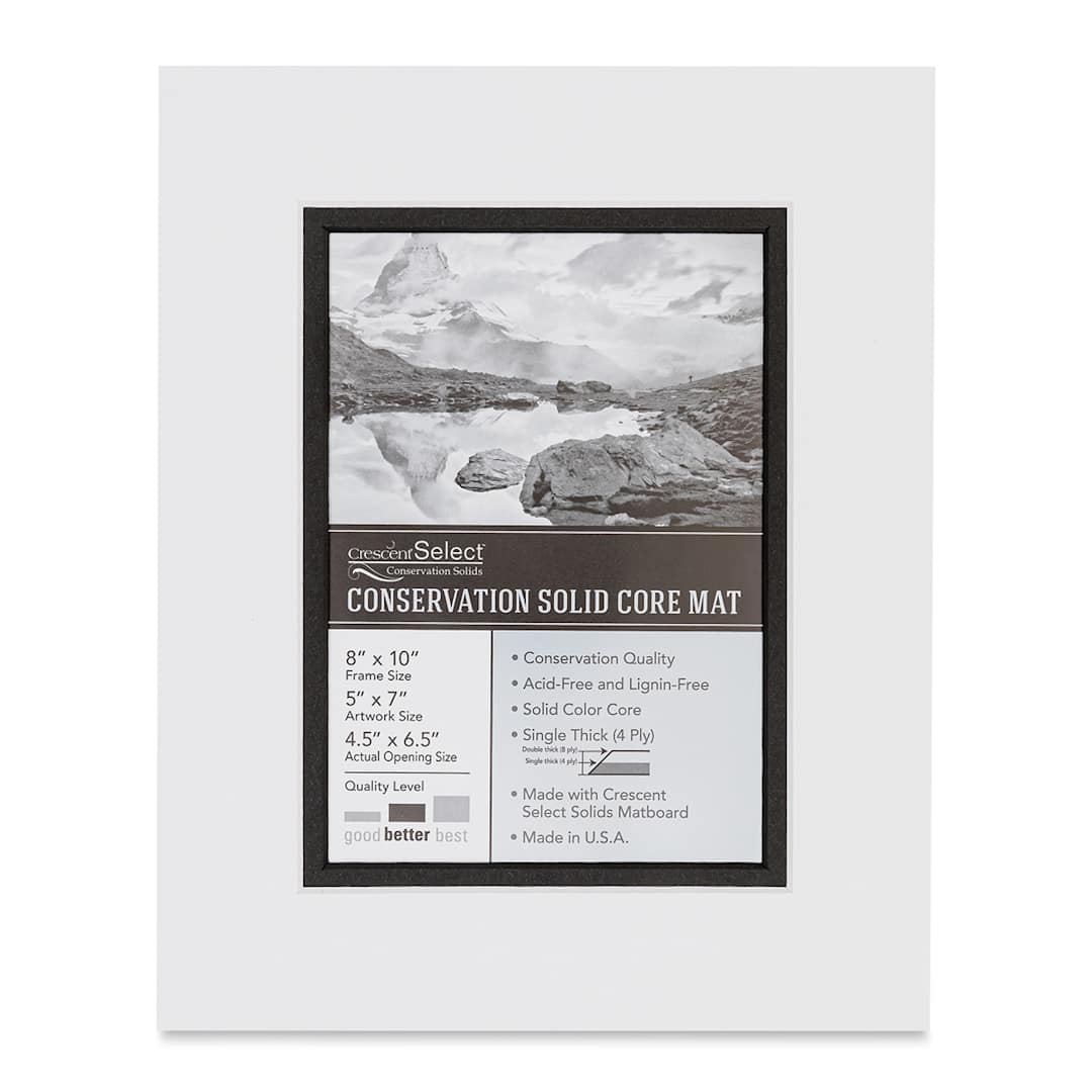 Open in modal - Crescent Select Conservation Solids Pre-Cut Double Mat - Vivid White/Deep Black, 4 ply, 8" x 10"