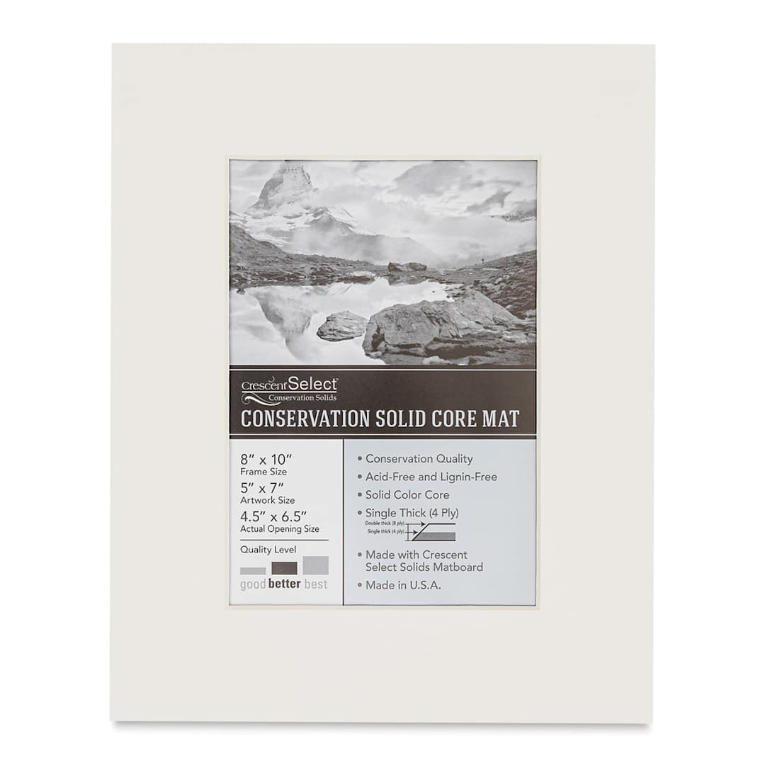 Open in modal - Crescent Select Conservation Solids Pre-Cut Mat - Antique White, 4 ply, 8" x 10"