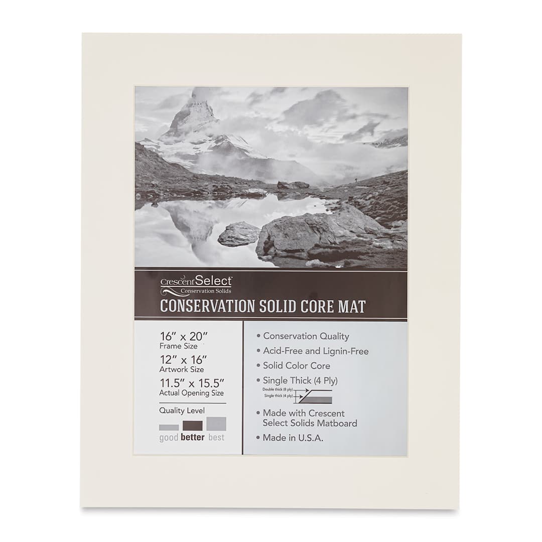 Open in modal - Crescent Select Conservation Solids Pre-Cut Mat - Antique White, 4 ply, 16" x 20"