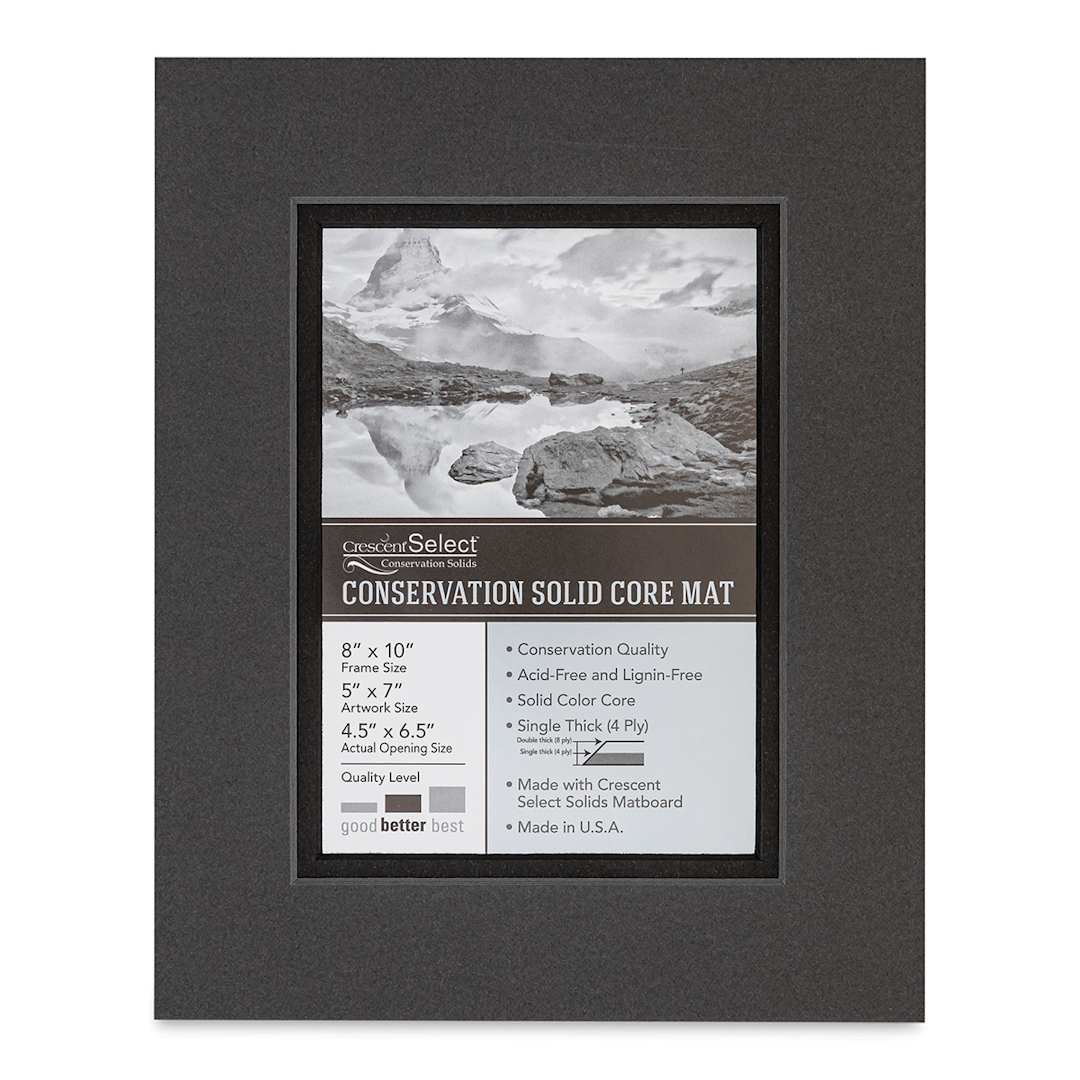 Open in modal - Crescent Select Conservation Solids Pre-Cut Double Mat - Dark Gray/Deep Black, 4 ply, 8" x 10"