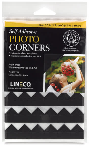 Open in modal - Lineco Archival Mounting Corners - Front view of package of 252 Black corners
