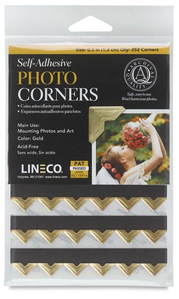 Open in modal - Lineco Archival Mounting Corners - Front view of package of 252 Gold corners