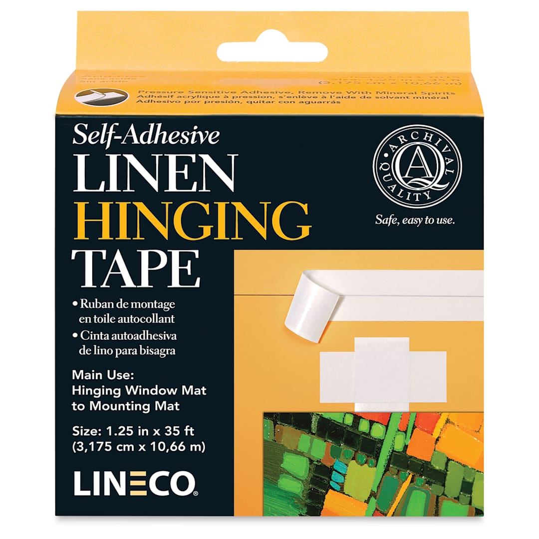 Open in modal - Lineco Self-Adhesive Linen Hinging Tape - 1-1/4" x 35 ft, front of the packaging
