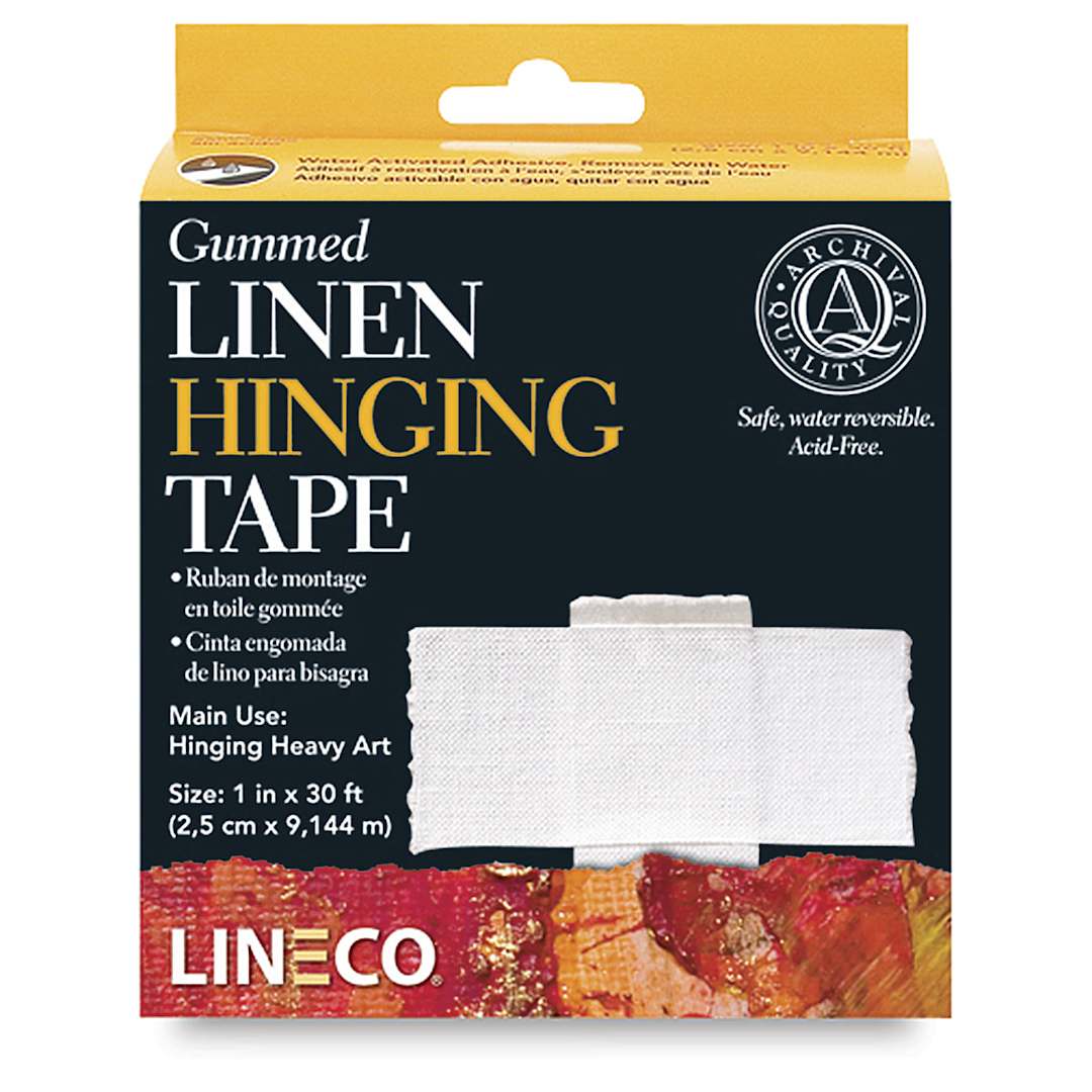 Open in modal - Lineco Acid-Free Gummed Linen Tape - Front of package of 1" x 30 Ft tape

