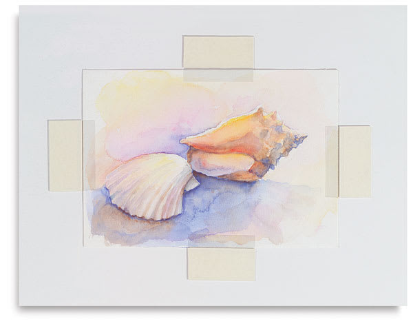 Open in modal - Lineco See-Thru Mounting Strips - Matted artwork showing mounting strips