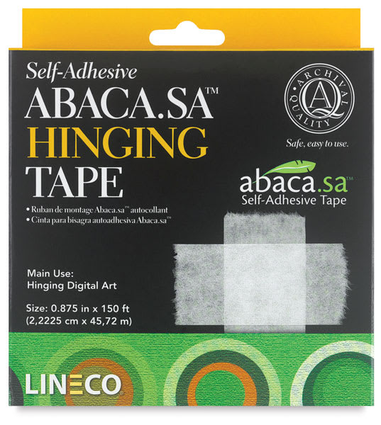 Open in modal - Abaca Self-Adhesive Hinging Tape - Front of package of 150 ft Roll