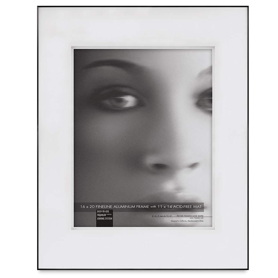Open in modal - Framatic Fineline Frames - Front view of Black Rectangular frame with Shadow Mat 