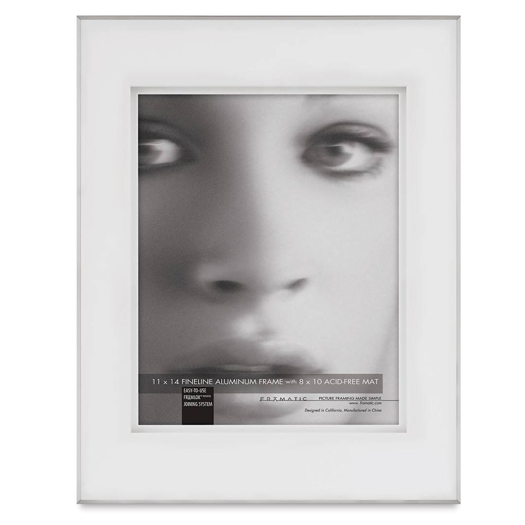 Open in modal - Framatic Fineline Frames - Front view of Silver Rectangular frame with Shadow Mat
