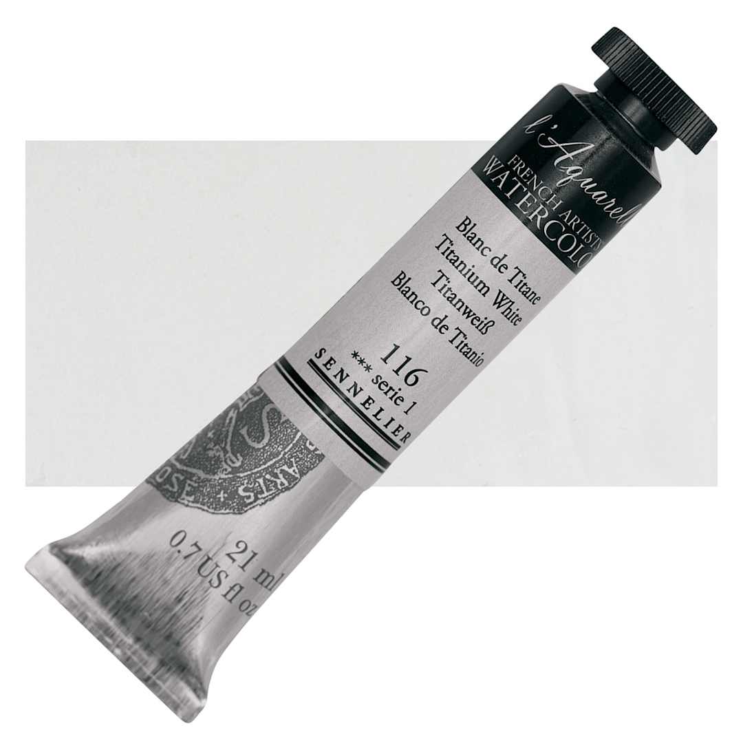 Open in modal - Sennelier French Artists' Watercolor - Titanium White, 21 ml Tube and swatch
