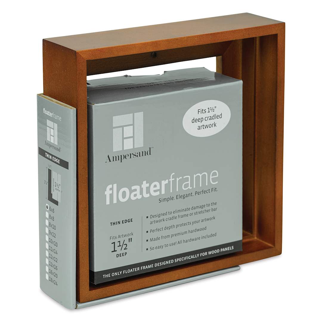 Open in modal - Ampersand Floaterframe - Thin, Walnut, 6" x 6", 1-1/2", at an angle